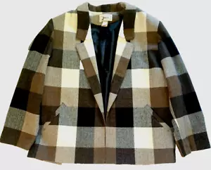 Chaqueta Blazer Abierta A Cuadros Mezcla de Lana Cuadros Preppy Academia Carrera Marrón De Colección XL - Imagen 1 de 10