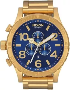 Nixon 51-30 Chrono A083-2735 Men's Quartz Watch Gold Case Blue Sunray Dial 51mm - Picture 1 of 3
