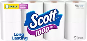 Scott 1000 Sheets per Roll, 8 Toilet Paper Rolls, Bath Tissue - Picture 1 of 12