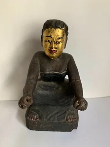 Antique Burmese wood carved Nat figure of lady - Picture 1 of 8