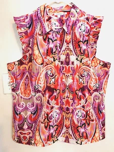 Chicos Damen Tank Top 4 2XL 20 Paisley lila orange Bluse Knopf ärmellos - Bild 1 von 4