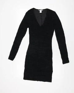 H&M Womens Black Viscose Bodycon Size S V-Neck Pullover - Picture 1 of 10