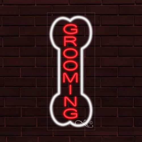 NEW "GROOMING" w/BONE BORDER VERTICAL 30x12x1 INCH LED FLEX INDOOR SIGN 30990 - Image 1 of 1
