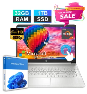 HP Pavilion Laptop 15.6" Touch 8-Core AMD Ryzen 7 32GB RAM & 1TB SSD Office 2024 - Picture 1 of 10