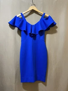 NWOT RACHEL ROY Women Off The Shoulder Stretch Ruffle Sheath Dress Size XS Blue - Picture 1 of 14