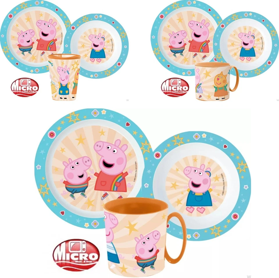 Peppa Wutz Kindergeschirr Set 3 tlg. Frühstücksset Geschirrset Mikrowelle - Bild 1 von 1