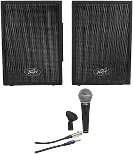Peavey PVi10 (PAIR) 10" 100 Watt 2-Way Pro Audio Live Speakers+Samson Mic+Cable - Picture 1 of 4