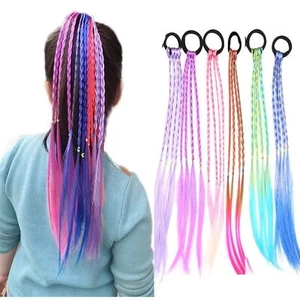6pcs Kids Girls Hair Extension Colorful Braided Wigs Ponytail Headbands Rubbe... - Picture 1 of 9