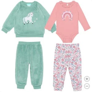 Toddler Girls 4 Pc Unicorn Plush Top Pants, Rainbow Bodysuit Pants, 3-6 mo. NEW - Picture 1 of 1