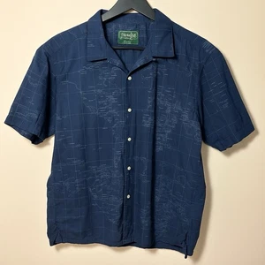 Gitman Bros Vintage Camp Shirt Large Made in USA World Map Print Navy Cotton - Picture 1 of 14