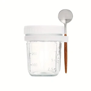 Tasse à avoine 350 ml nuit verre avec couvercle et cuillère joint nourriture petit déjeuner tasse - Photo 1/1