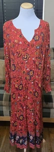 Maxi Vestido Para Mujer Old Navy XL Floral Naranja Oscuro Manga Larga Forrado en Rayón Gauzy - Imagen 1 de 20