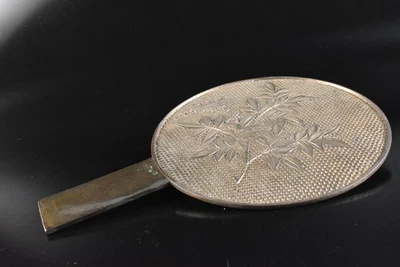 T9110: Escultura japonesa antigua flor de cobre espejo antiguo ESPEJO DE MANO, automático Foto 1 de 4