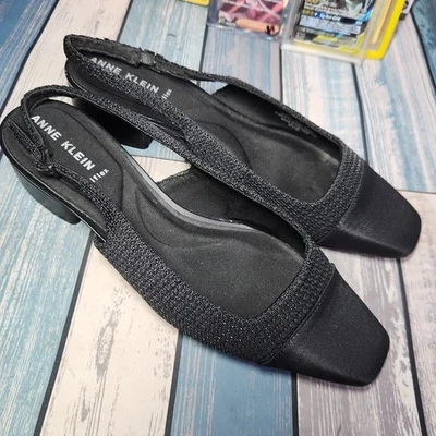 Anne Klein iflex черный Novella гладкий слинга каблуки женщин 9,5  - Изображение 1 из 4