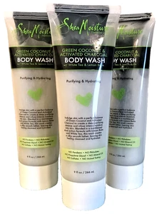Gel de ducha de jabón corporal de coco verde y carbón activado Shea Moisture 9 oz x3 - Imagen 1 de 9