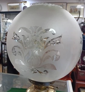 Rare Victorian Extra Large Etched Frosted Glass Oil Lamp Globe - Picture 1 of 6