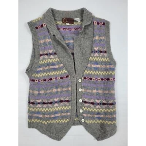 Vintage Breeches Shetland Wool Womens Small Aztec Geometric Gray Collar Vest - Picture 1 of 7