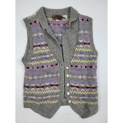 Vintage Breeches Shetland Wool Womens Small Aztec Geometric Gray Collar Vest - Image 1 of 4