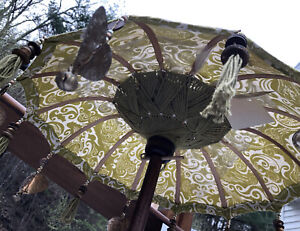 Bali Umbrella Tabletop Fabric Parasol Indonesia Woven Carved Wood