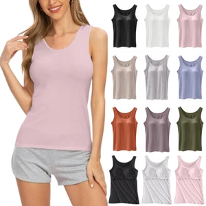 Women Cotton Sporty Yoga Sleeveless Tank Tops Cami Solid Basic Slim Fit Vest Tee - Picture 1 of 31