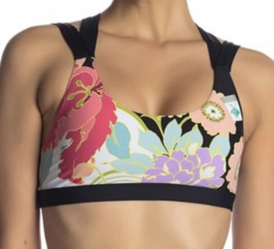Sujetador deportivo TRINA TURK Royal Garden floral negro rosa agua blanco NUEVO para mujer talla XS Foto 1 de 4