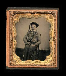 Civil War Soldier, Confederate, 1/6 Ambrotype Armed Gun 1860s Rare Photo Antique - Picture 1 of 2