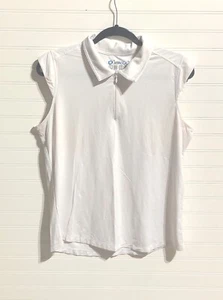 Ibkul 1/4 Zip Basic White Sleeveless Classic UPF Quick Dry Golf Top Women's L - Picture 1 of 8