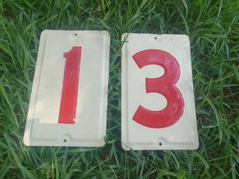 Vintage Embossed Metal Gas Station Number #13 Sign LUCKY 13 RATROD GAS & OIL Cover