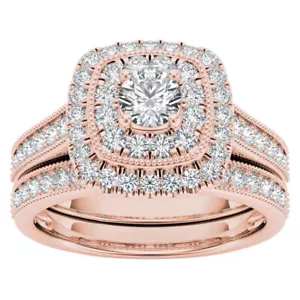 14k Rose Gold 0.75 Ct Diamond Engagement Ring for Women Size 7 Bridal Set - Picture 1 of 4