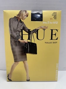HUE Pantyhose Size 3, Black Control top Tull Dot NEW #6024 - Picture 1 of 5