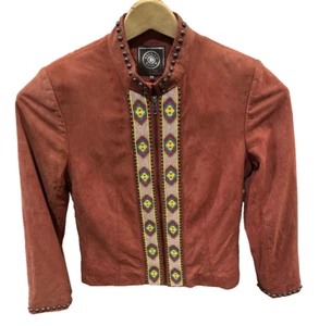 Double D Ranch Down Beaded Studded Rust Colored Suede Jacket XS - Picture 1 of 19