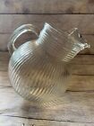 Vintage Hazel Atlas Clear Ribbed Tilted Ball Pitcher Glass Ice Lip Mid Century