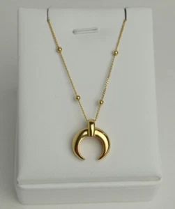 925 Silver Crescent Knotted Horn Moon Gold Plated Necklace Sterling Silver 20" - Picture 1 of 12