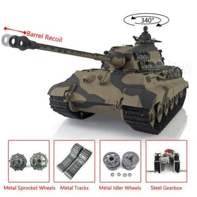 2.4G Henglong 1/16 7.0 King Tiger RTR RC Tank 3888A Barrel Recoil Metal Tracks - Image 1 of 4