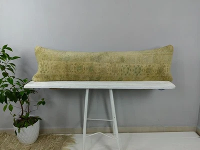 Vintage 12x48 Kilim Pillow | Handmade Turkish Lumbar Cover Rug Wool - Image 1 of 4