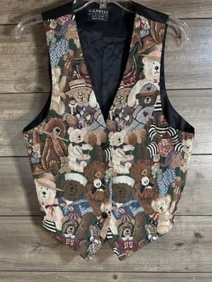 Chaleco tapiz estampado oso de peluche de colección de los años 90’s para mujer pequeño Capelli Designs Nueva York Foto 1 de 3