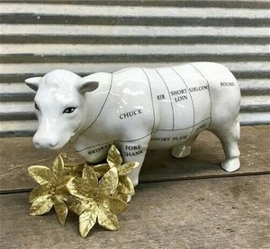 Model Cow Diagram Beef Figurine Decor, Porcelain Butcher Shop Decor, Meat Cuts - Picture 1 of 5