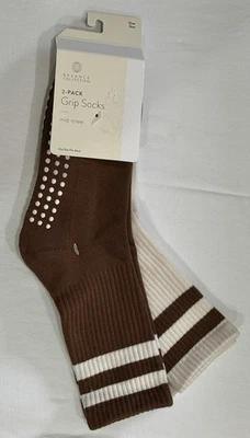 GAIAM 2-Pack Grippy Crew Socks Pilates Yoga Barre Brown Beige Stripe One Size - Image 1 of 4