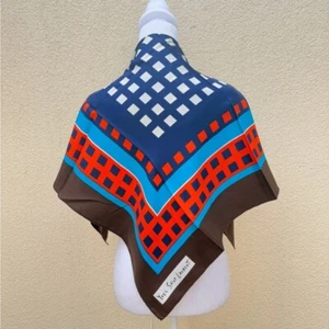 Vintage Yves Saint Laurent silk orange, brown, blue square scarf - Picture 1 of 7