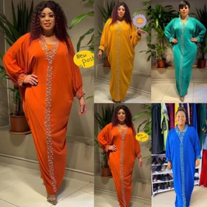 African Dashiki Batwing Sleeve Abaya Women Dress Beads Kaftan Islamic Party Gown - Picture 1 of 47