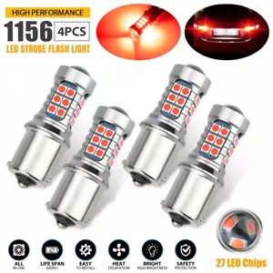 4pcs 27SMD 1156 LED Red Strobe Flashing Brake Stop Tail Parking Light Bulbs Red - Picture 1 of 16