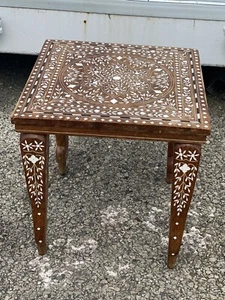 Indian Handmade Carved Inlaid Table  - Picture 1 of 2