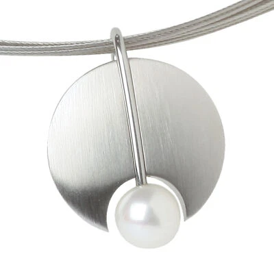 Ernstes Design Anhänger AN218 aus Edelstahl Perle 7 mm massiv  19 mm Zuchtperle  - Bild 1 von 3