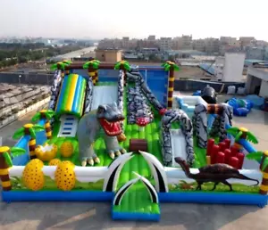 55x50x25 Commercial Inflatable Zoo Slide Bounce House PVC Obstacle Course Combo - Picture 1 of 4