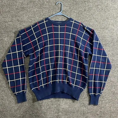 Suéter de punto Orvis para hombre talla grande azul multicolor a cuadros algodón cuello redondo Foto 1 de 4