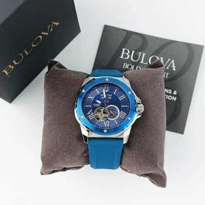 Bulova Men 98A303 Marine Star Automatic Chronograph Rubber Strap Blue Watch 45mm - Image 1 of 4