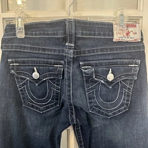 True Religion Jeans Becky Bootcut Women's 29 Flap Pocket Dark Blue Stretch - Picture 1 of 11