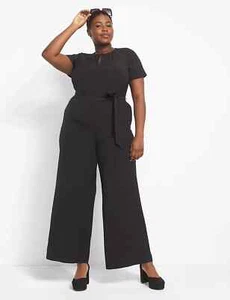 Lane Bryant LENA Short-Sleeve Keyhole Wide Leg Wrap Jumpsuit Black Size 22 ~ NEW - Picture 1 of 3