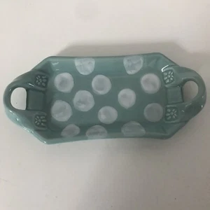 Grasslands Road Robins Egg Blue & White Polka Dot Cracker/snack Dish WithHandles - Picture 1 of 5