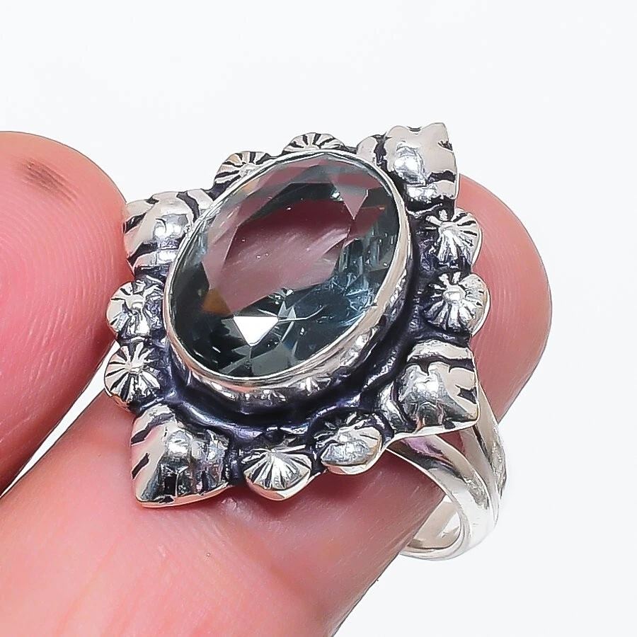 Anillo de joyería de plata de ley 925 hecho a mano con piedras preciosas de alejandrita talla 9 (EE. UU.) Foto 1 de 1